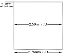 Sterling Silver Square Tube, H1452, Outside Diameter 2.75mm, Inside Diameter 2.5mm, 0.125mm Wall Thickness, 100% Recycled Silver