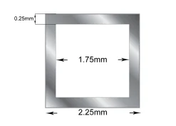 Sterling Silver Square Tube, H1307, Outside Diameter 2.25mm, Inside Diameter 1.75mm, 0.25mm Wall Thickness, 100% Recycled Silver