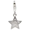 Sterling Silver Star Design Charm With Cubic Zirconia And Carabiner Lobster Trigger Clasp Catch