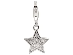 Sterling Silver Star Design Charm With Cubic Zirconia And Carabiner Lobster Trigger Clasp Catch