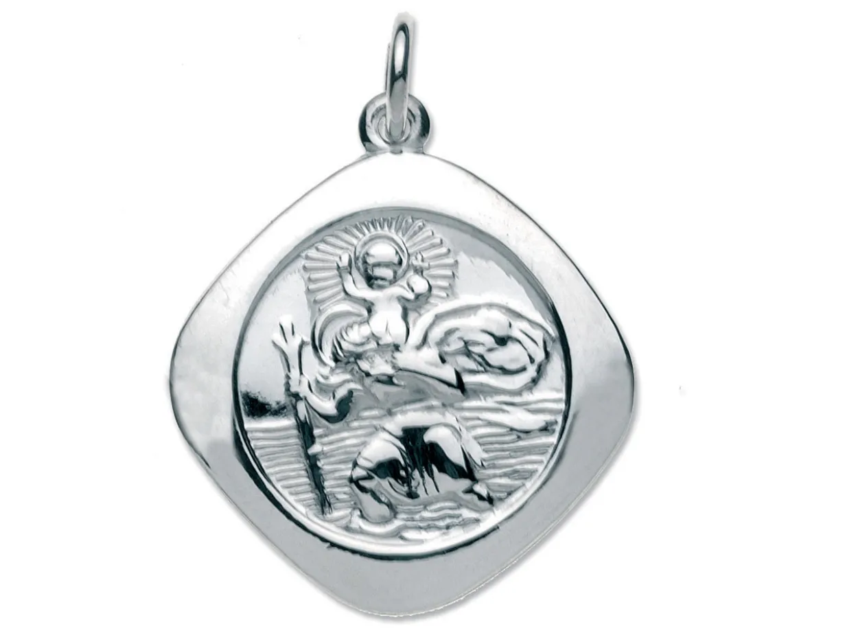 Sterling Silver St. Christopher, Large Square, Reversible, Double Sided