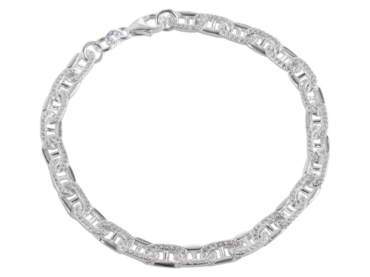 Sterling Silver Stone Set Link Bracelet 7.5"/19cm