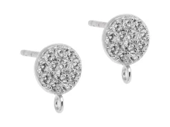 Sterling Silver Stone Set Round Ear Stud With Ring Pack of 2