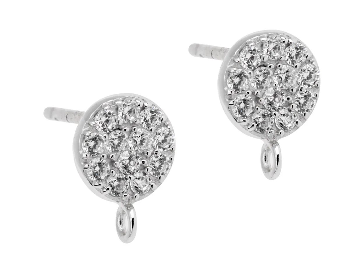 Sterling Silver Stone Set Round Ear Stud With Ring Pack of 2
