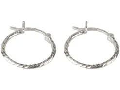 Sterling Silver Textured Hoop Earrings 15mm