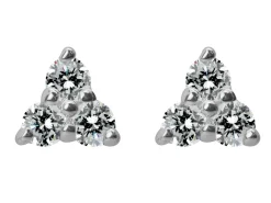 Sterling Silver Three Cubic Zirconia Stud Earrings