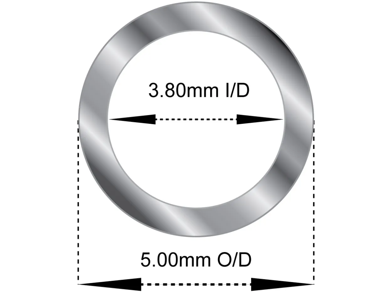 Sterling Silver Tube, Ref 1, Outside Diameter 5.0mm, Inside Diameter 3.8mm, 0.6mm Wall Thickness, 100% Recycled Silver