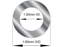 Sterling Silver Tube, Ref 12, Outside Diameter 1.6mm, Inside Diameter 1.0mm, 0.3mm Wall Thickness, 100% Recycled Silver