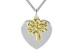 Sterling Silver Two Tone Tree Of Life Heart Pendant