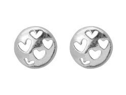 Sterling Silver Valentine's Day Round Cut Out Hearts Stud Earrings, With Display Box