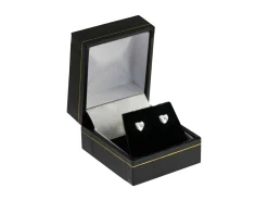 Sterling Silver Valentine's Day Polished Heart Stud Earrings With Cubic Zirconia Stone, With Gift Box