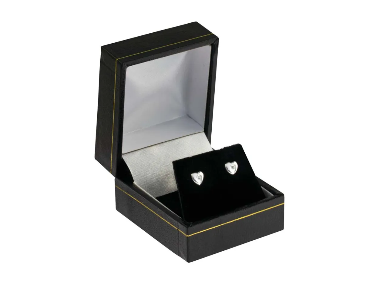 Sterling Silver Valentine's Day Polished Heart Stud Earrings With Cubic Zirconia Stone, With Gift Box