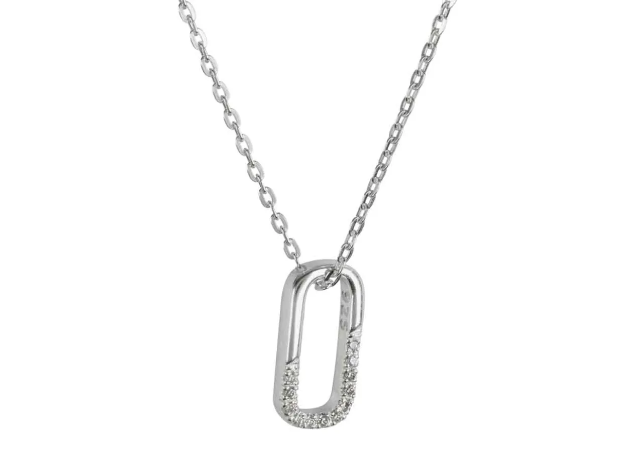 Sterling Silver Vertical Large Link Stone Set Necklet 18"/45cm