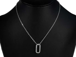 Sterling Silver Vertical Large Link Stone Set Necklet 18"/45cm