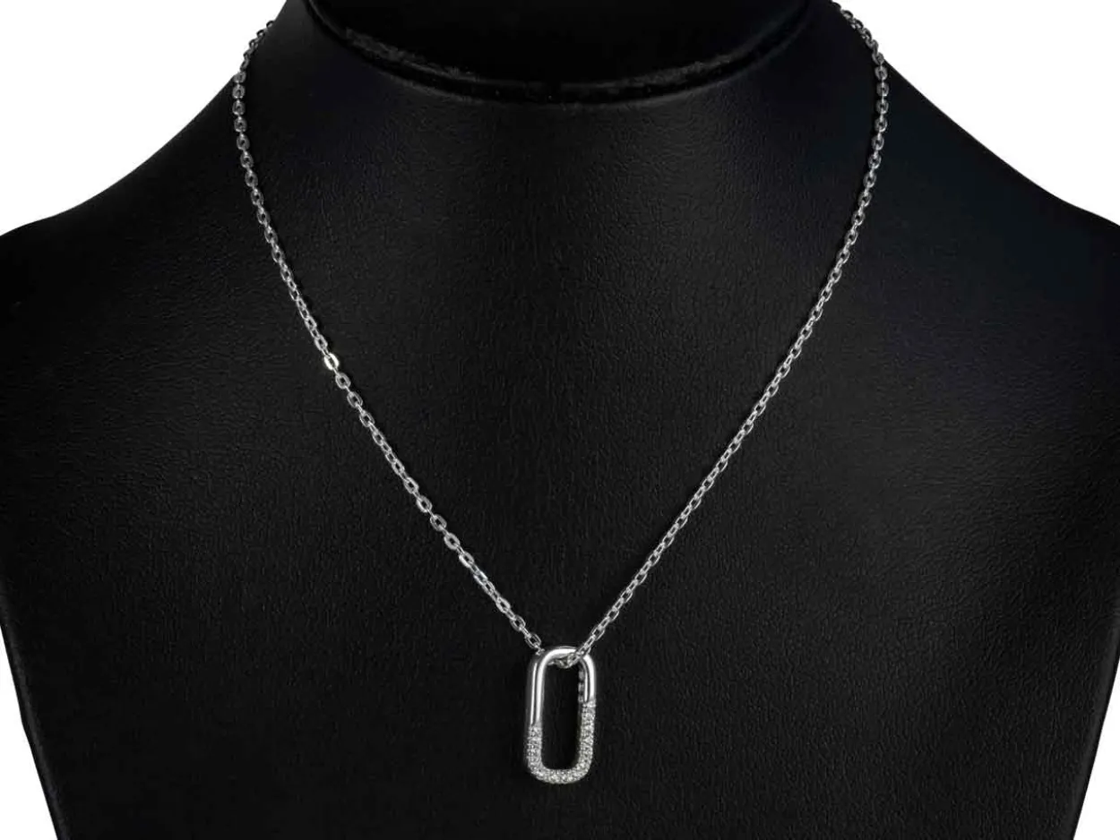 Sterling Silver Vertical Large Link Stone Set Necklet 18"/45cm