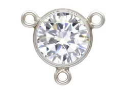 Sterling Silver 3 Way Cubic Zirconia Bezel Connector White 6mm