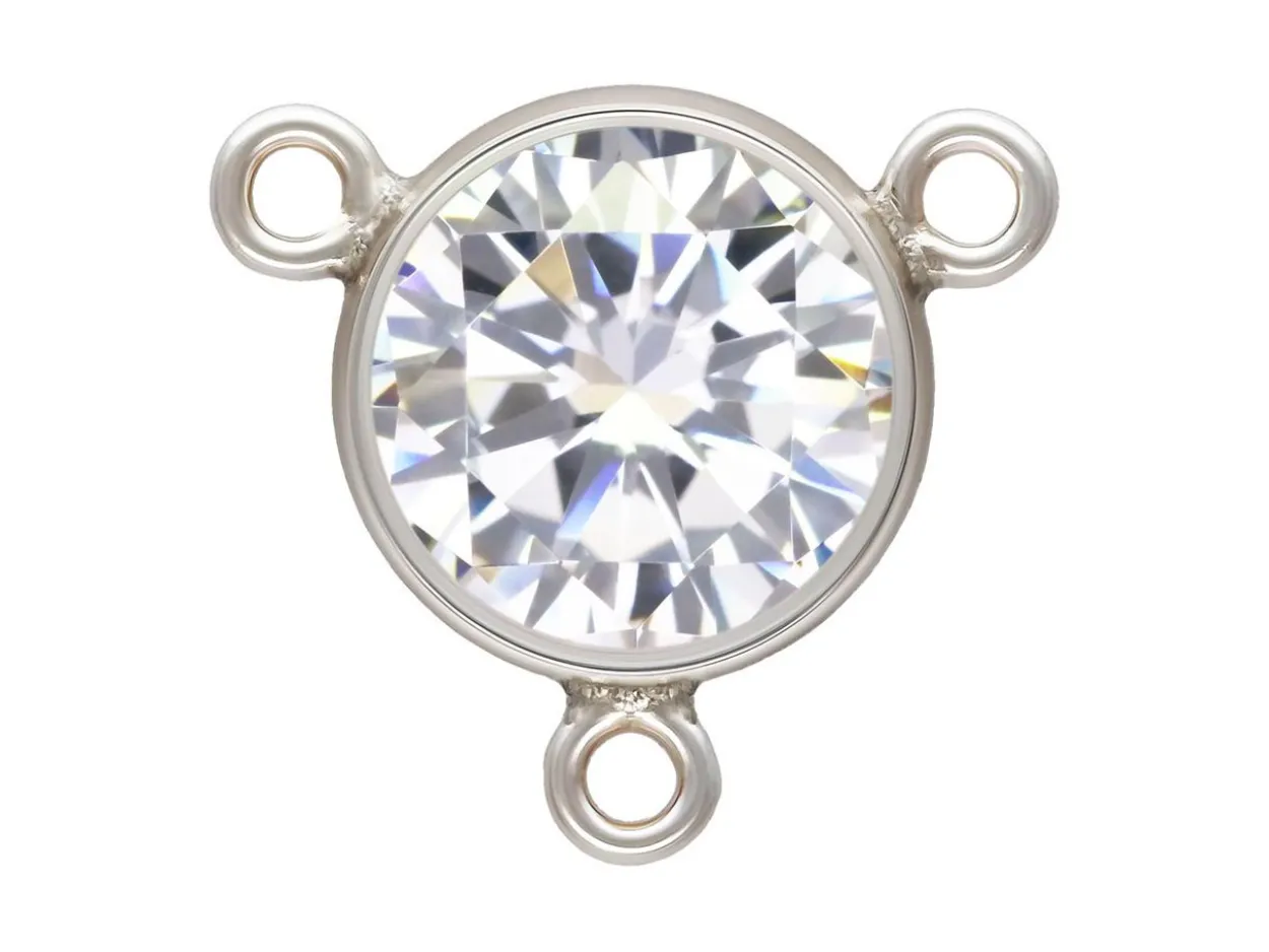 Sterling Silver 3 Way Cubic Zirconia Bezel Connector White 6mm