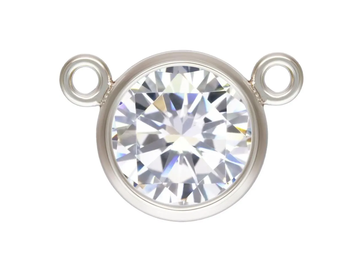 Sterling Silver 2 Way Cubic Zirconia Bezel Connector White 6mm
