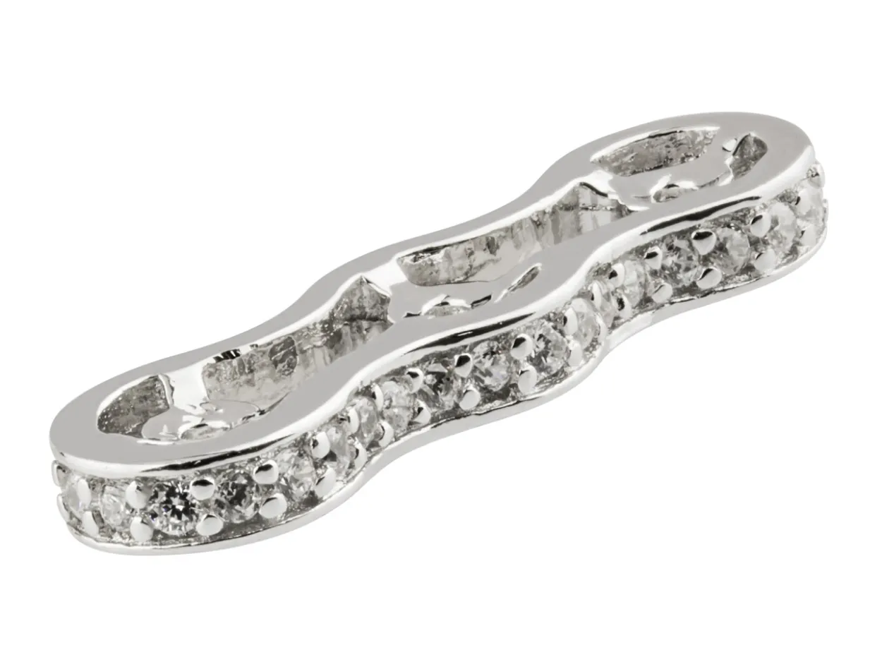 Sterling Silver 18x6mm Triple Bead Spacer With Cubic Zirconia