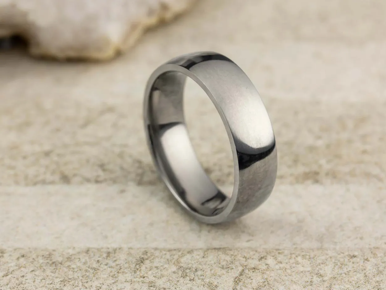 Titanium Court Polished Wedding Ring 6.0mm, Size Y, 1.8mm Wall