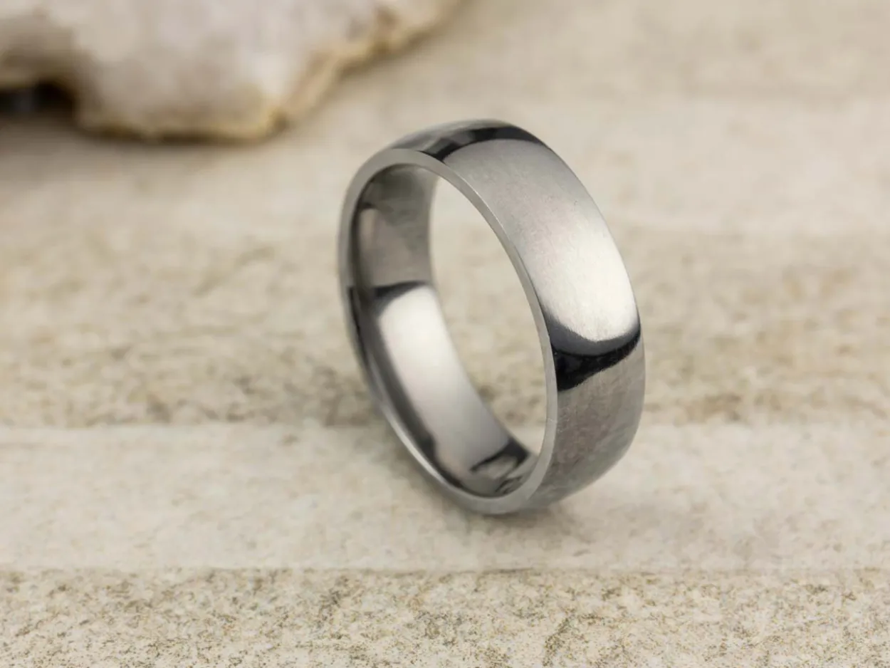 Titanium Court Polished Wedding Ring 6.0mm, Size V, 1.8mm Wall