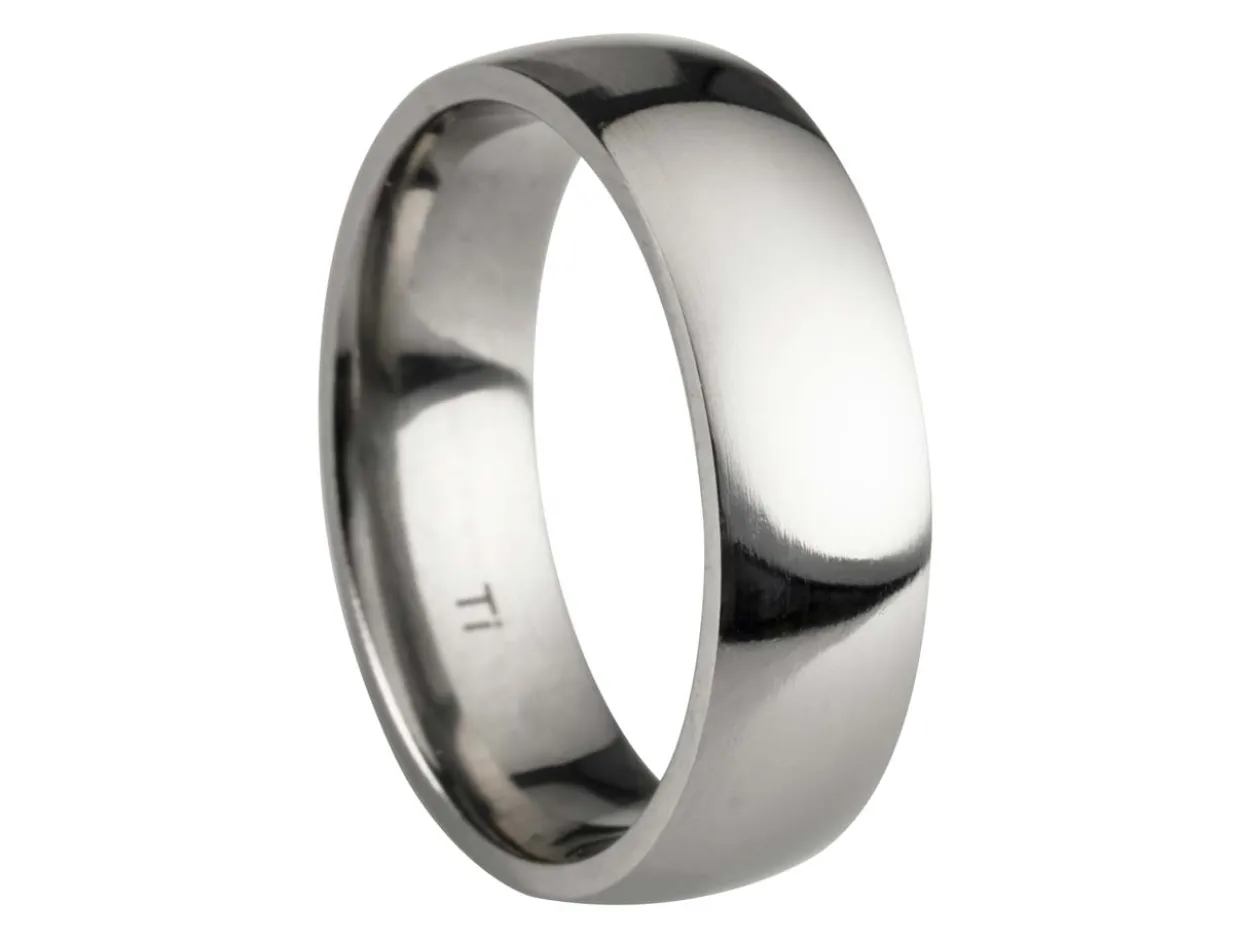 Titanium Court Polished Wedding Ring 6.0mm, Size T, 1.8mm Wall