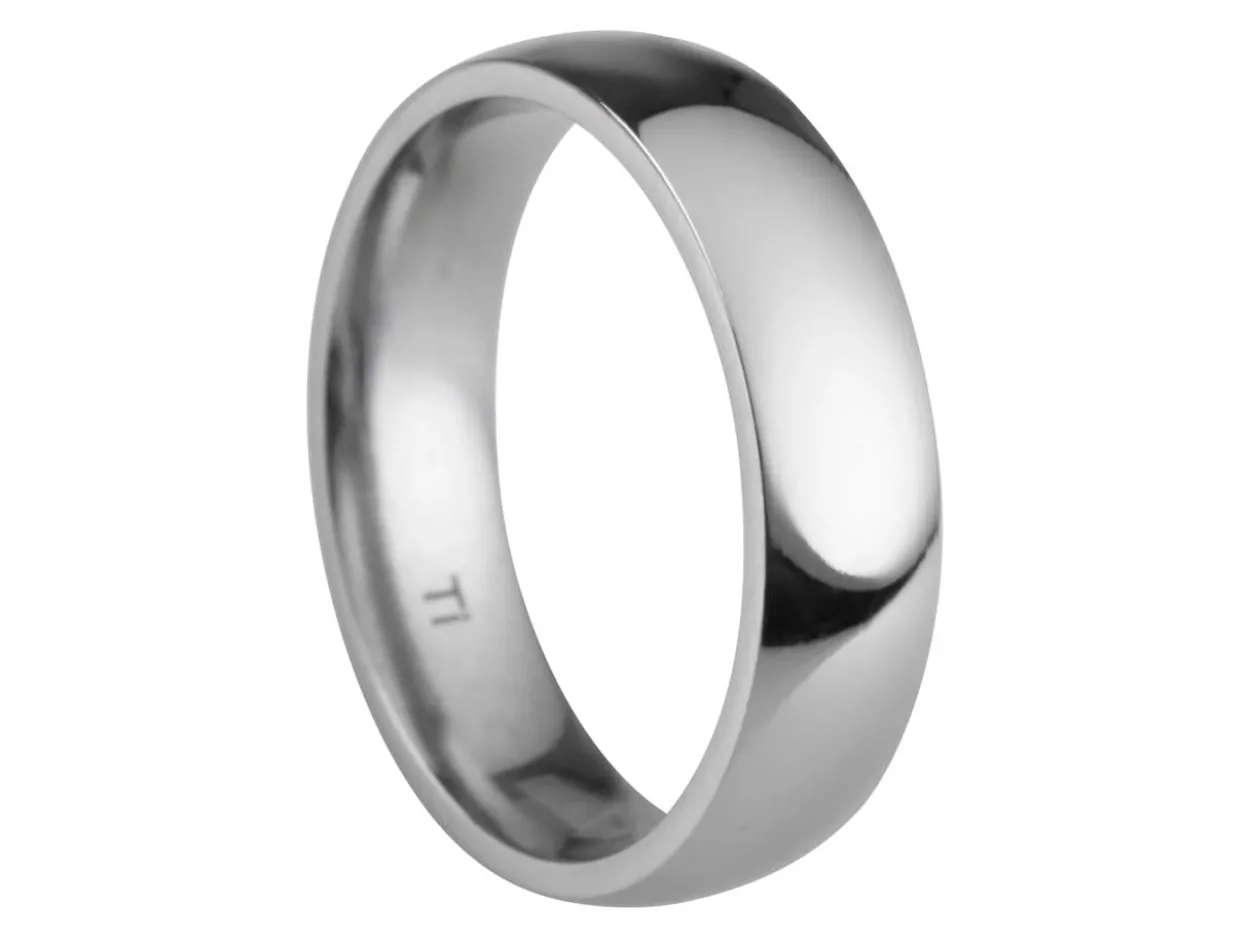 Titanium Court Polished Wedding Ring 5.0mm, Size Y, 1.8mm Wall