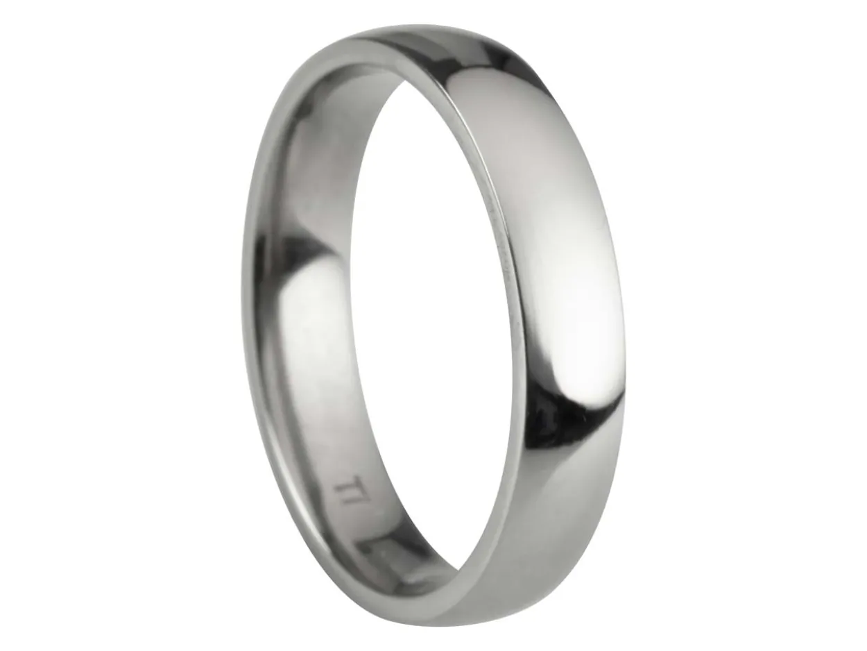 Titanium Court Polished Wedding Ring 4.0mm, Size S, 1.6mm Wall