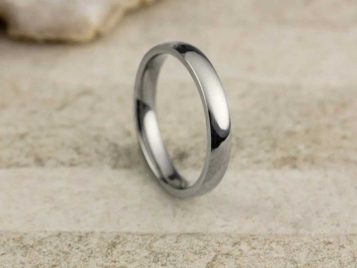 Titanium Court Polished Wedding Ring 3.0mm, Size N, 1.6mm Wall