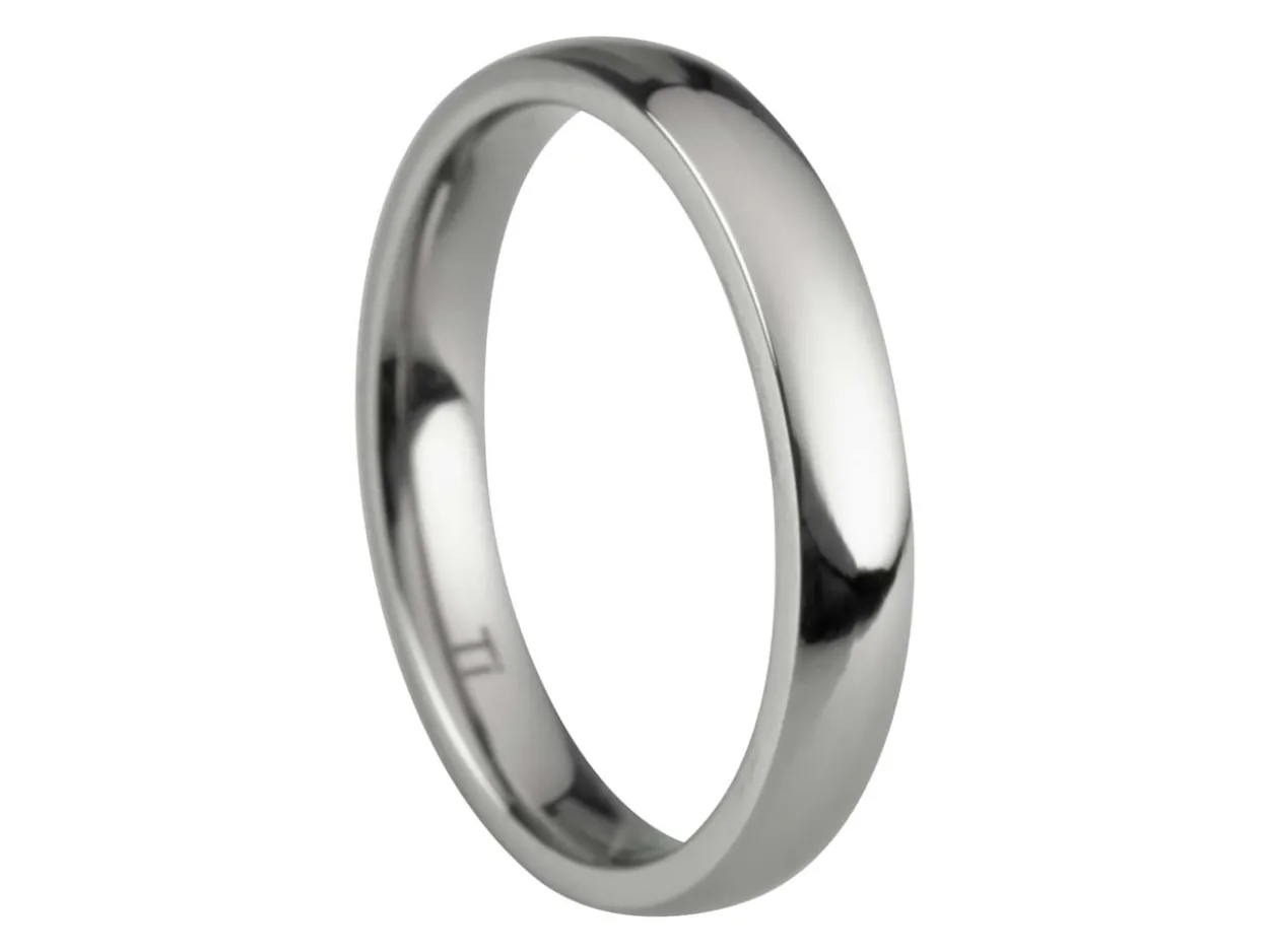 Titanium Court Polished Wedding Ring 3.0mm, Size J, 1.6mm Wall
