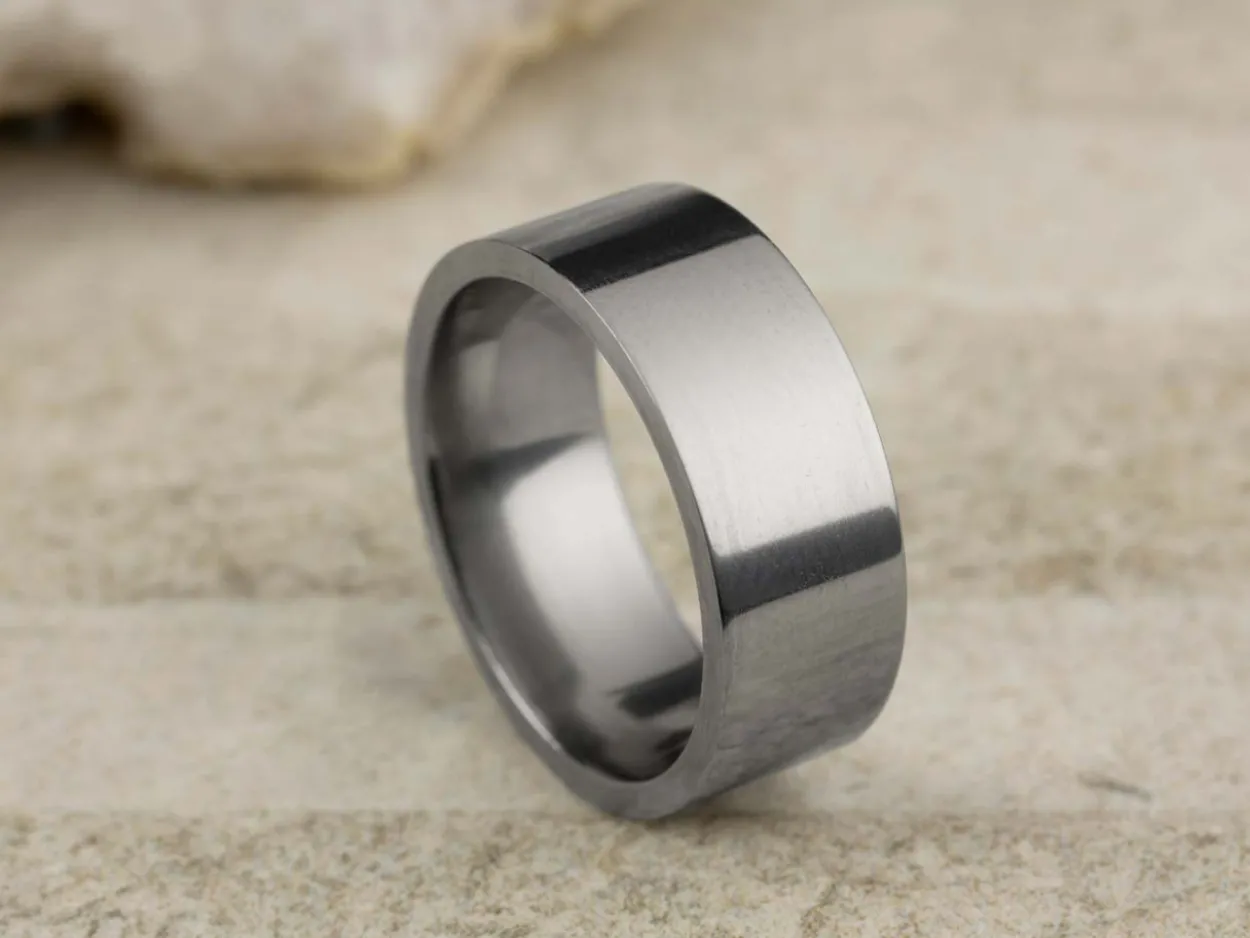 Titanium Flat Court Easy Fit Polished Wedding Ring 8.0mm, Size V, 2.0mm Wall