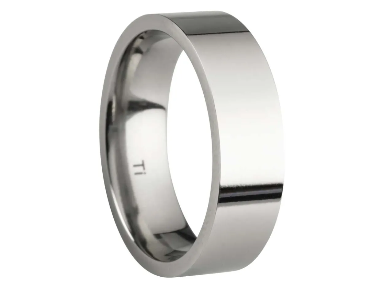 Titanium Flat Court Easy Fit Polished Wedding Ring 6.0mm, Size W, 1.8mm Wall