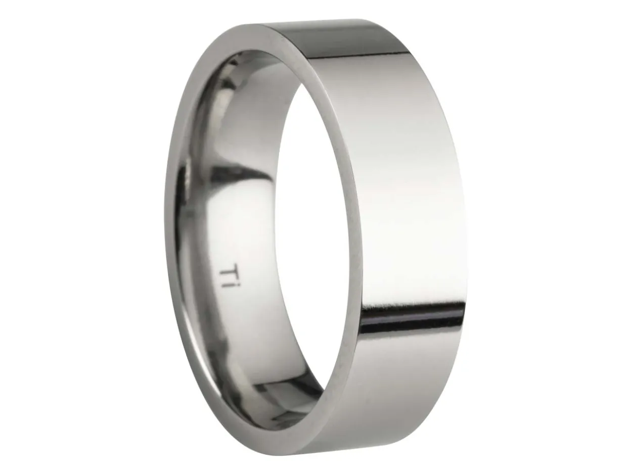 Titanium Flat Court Easy Fit Polished Wedding Ring 6.0mm, Size R, 1.8mm Wall