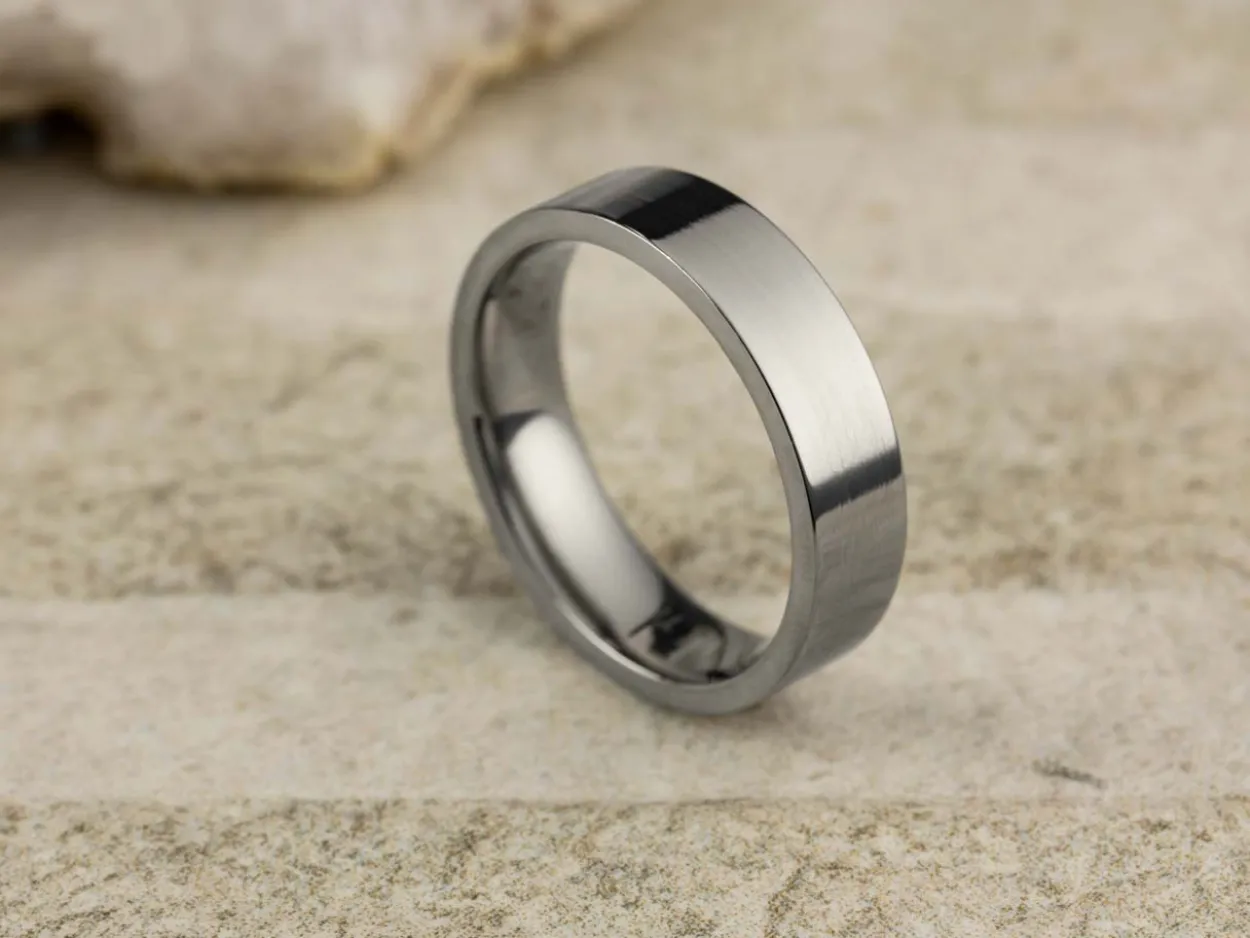 Titanium Flat Court Easy Fit Polished Wedding Ring 5.0mm, Size Y, 1.8mm Wall