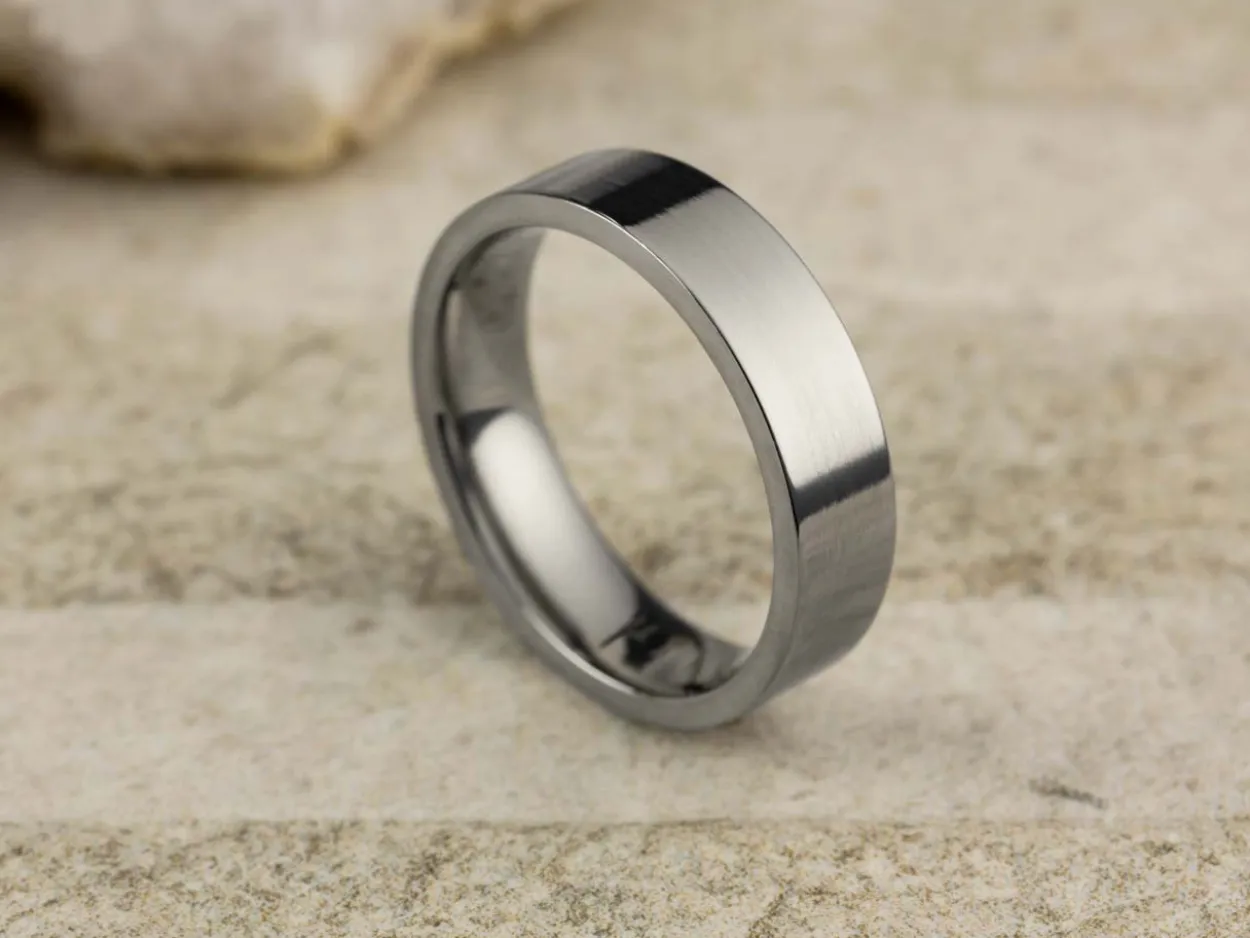 Titanium Flat Court Easy Fit Polished Wedding Ring 5.0mm, Size R, 1.8mm Wall