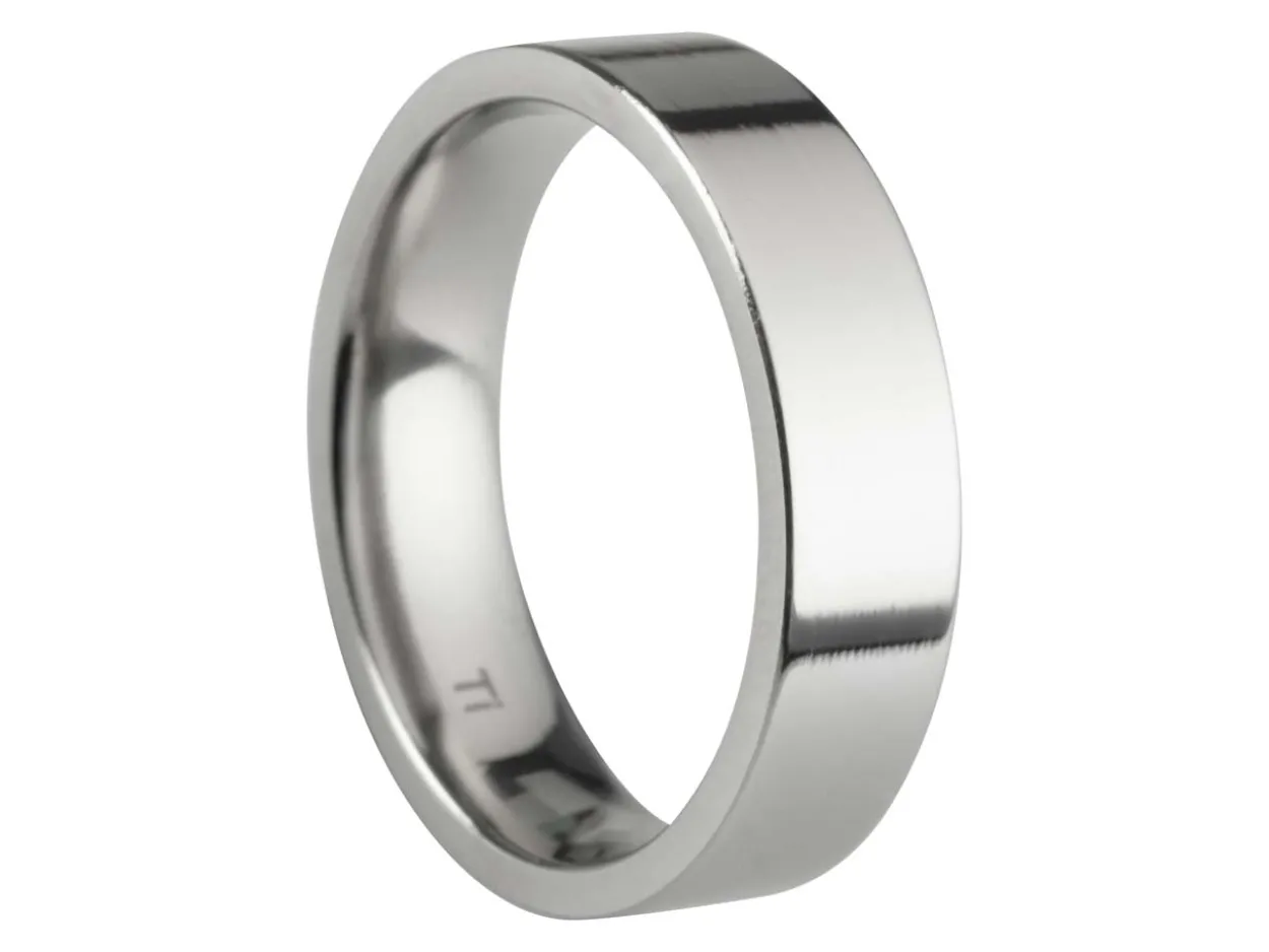 Titanium Flat Court Easy Fit Polished Wedding Ring 5.0mm, Size Q, 1.8mm Wall