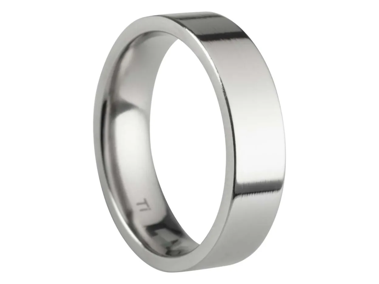 Titanium Flat Court Easy Fit Polished Wedding Ring 5.0mm, Size L, 1.8mm Wall