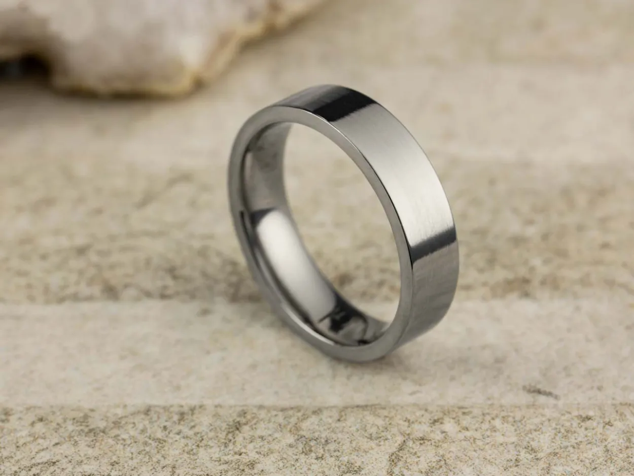 Titanium Flat Court Easy Fit Polished Wedding Ring 5.0mm, Size I, 1.8mm Wall