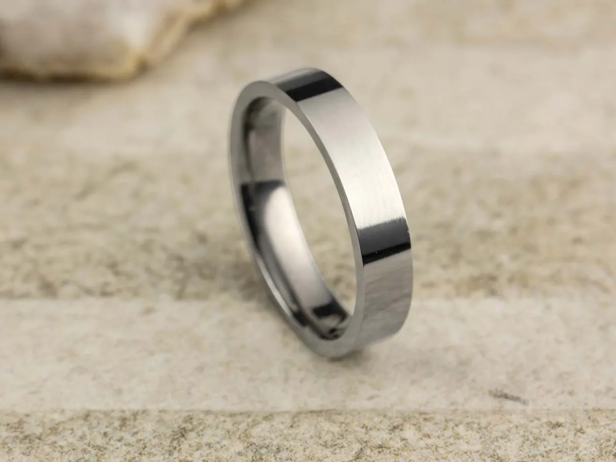 Titanium Flat Court Easy Fit Polished Wedding Ring 4.0mm, Size Y, 1.6mm Wall