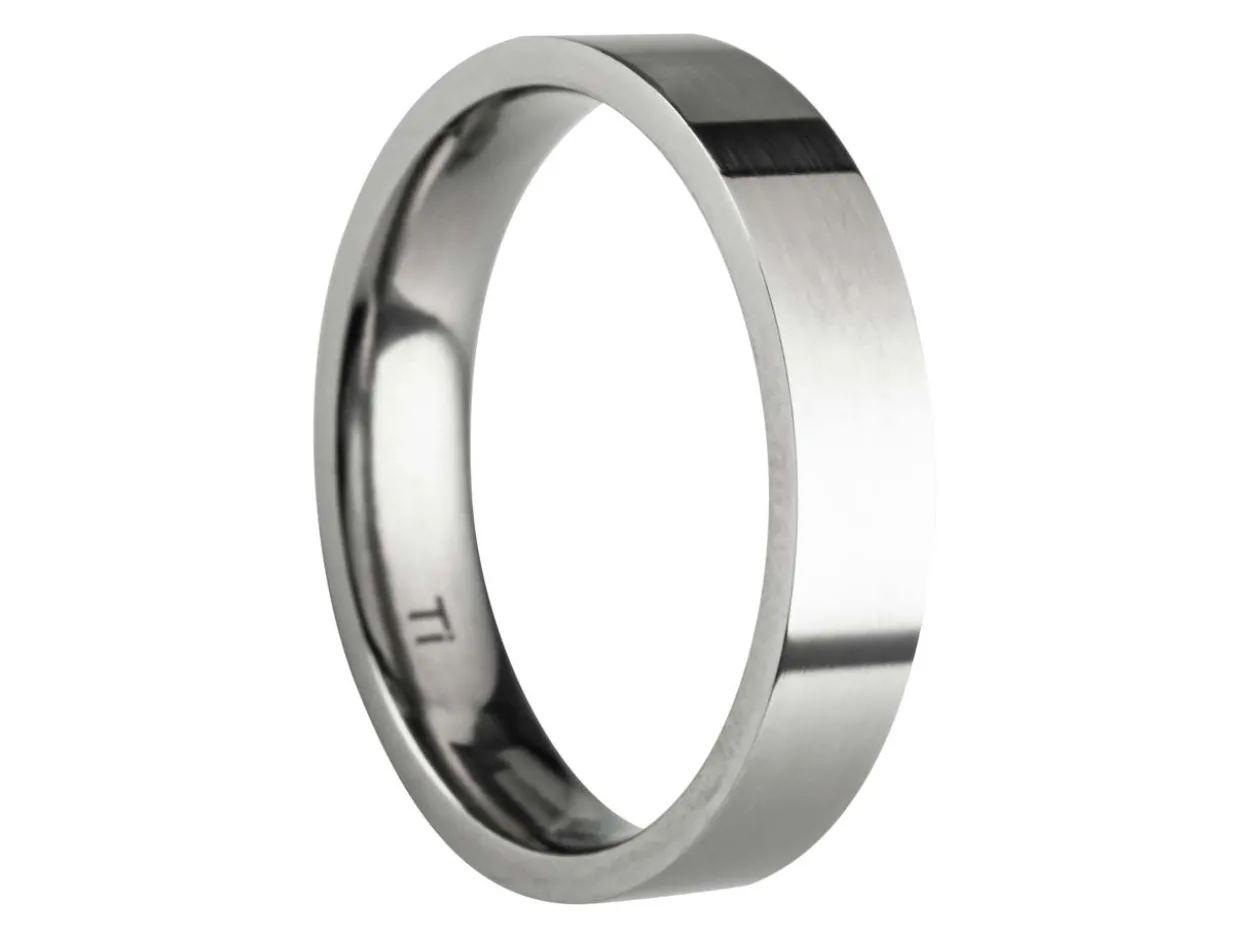 Titanium Flat Court Easy Fit Polished Wedding Ring 4.0mm, Size X, 1.6mm Wall