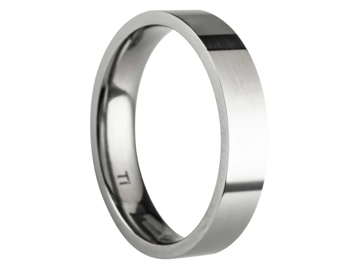 Titanium Flat Court Easy Fit Polished Wedding Ring 4.0mm, Size W, 1.6mm Wall