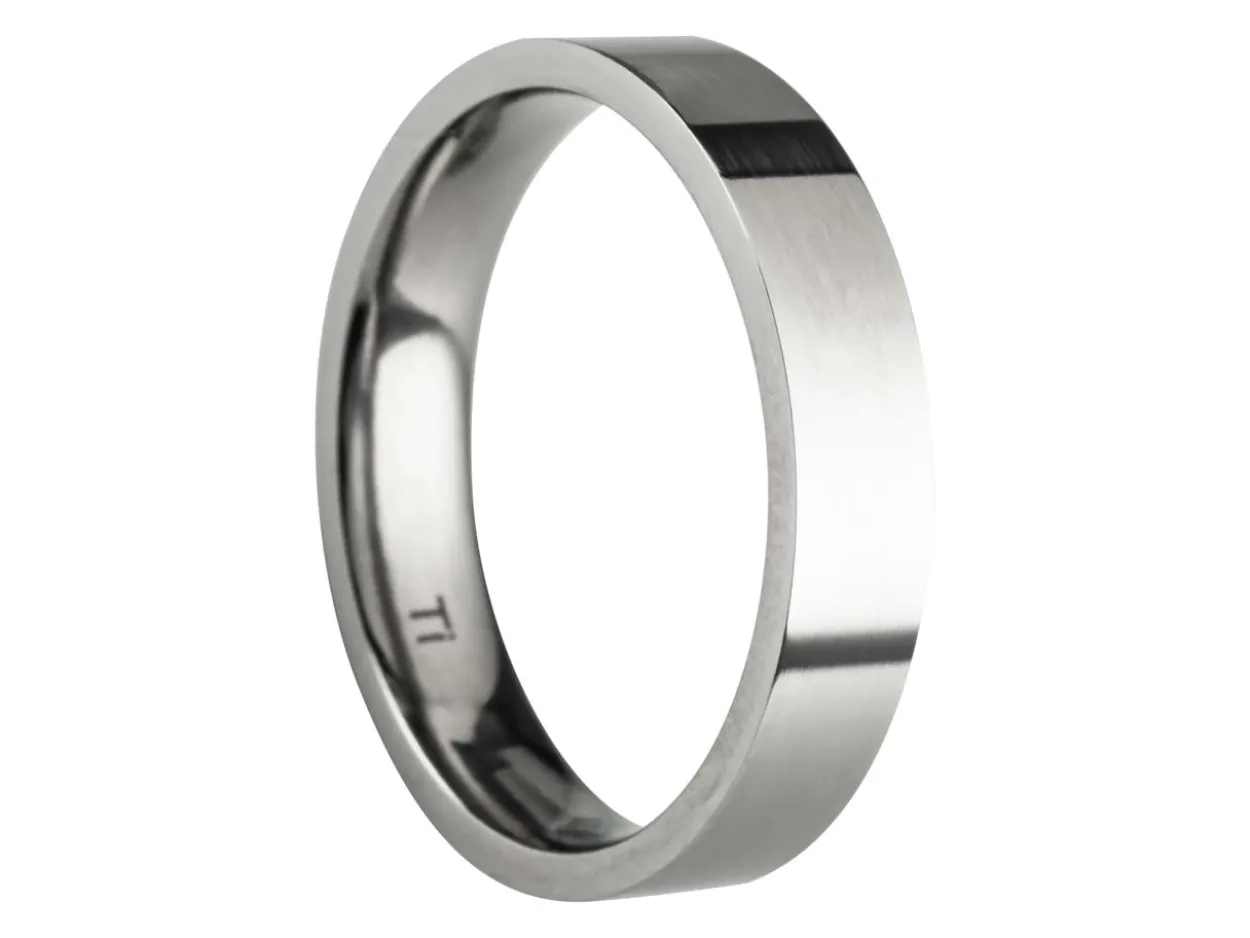 Titanium Flat Court Easy Fit Polished Wedding Ring 4.0mm, Size V, 1.6mm Wall