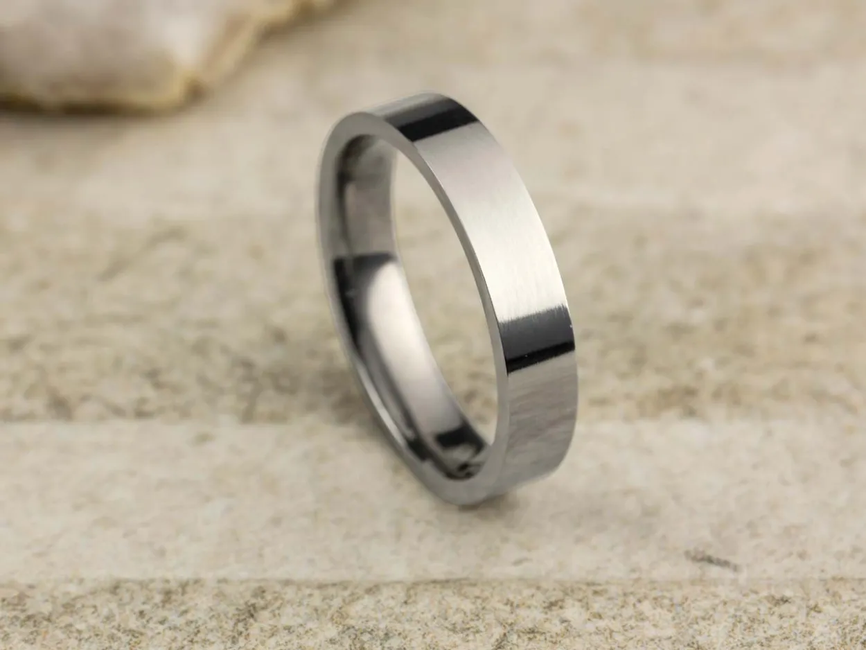 Titanium Flat Court Easy Fit Polished Wedding Ring 4.0mm, Size V, 1.6mm Wall