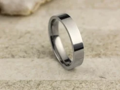 Titanium Flat Court Easy Fit Polished Wedding Ring 4.0mm, Size R, 1.6mm Wall