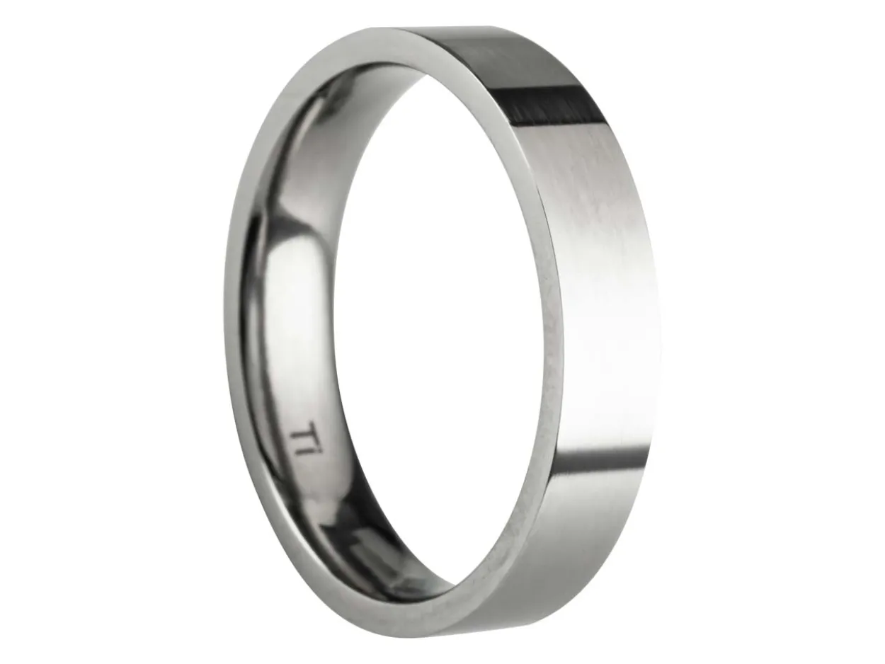 Titanium Flat Court Easy Fit Polished Wedding Ring 4.0mm, Size Q, 1.6mm Wall