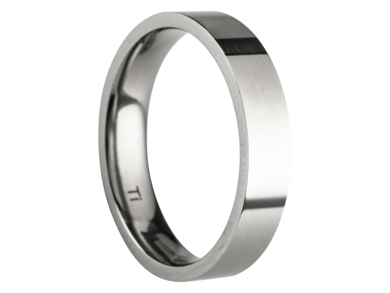 Titanium Flat Court Easy Fit Polished Wedding Ring 4.0mm, Size N, 1.6mm Wall