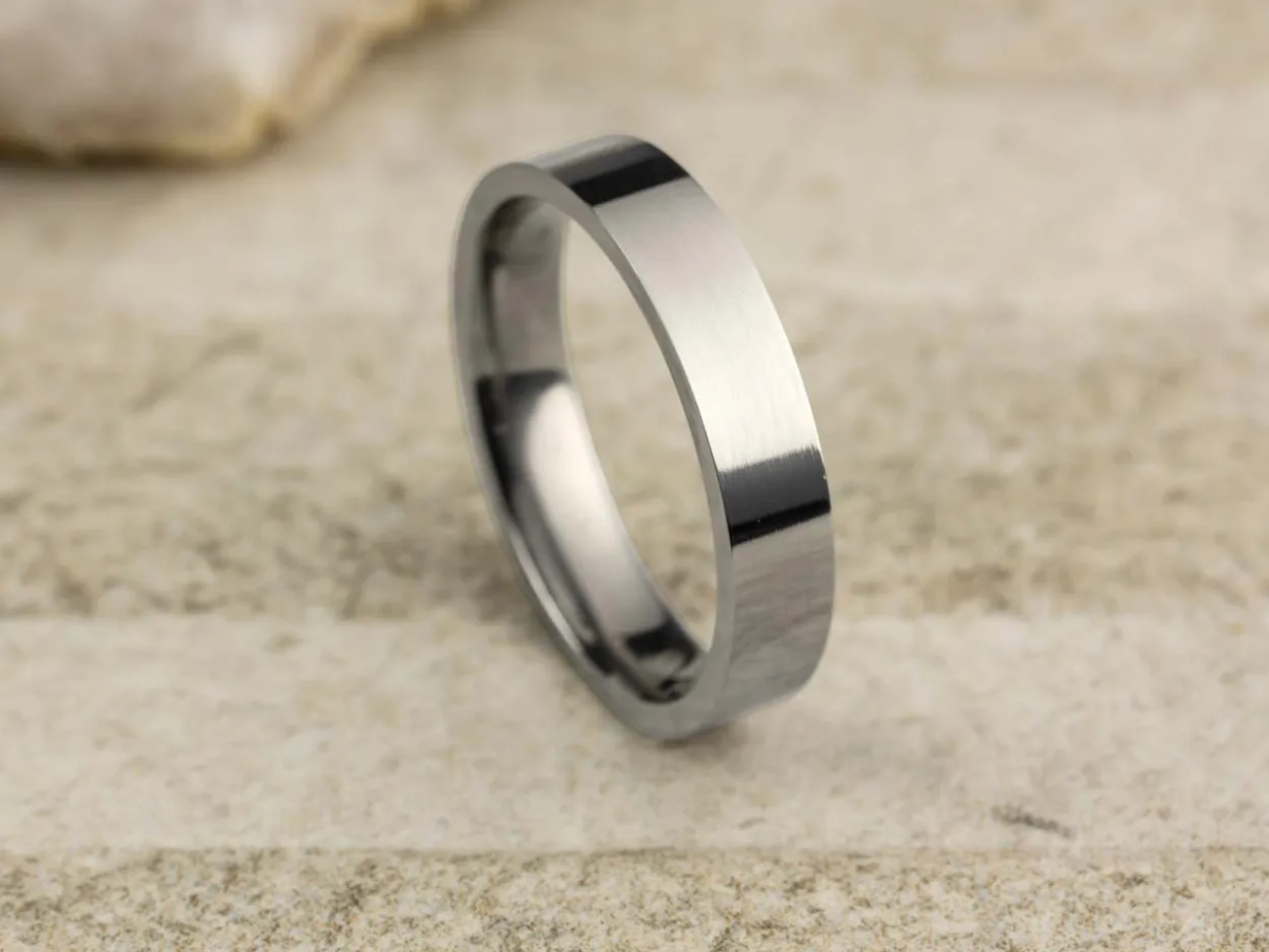 Titanium Flat Court Easy Fit Polished Wedding Ring 4.0mm, Size N, 1.6mm Wall