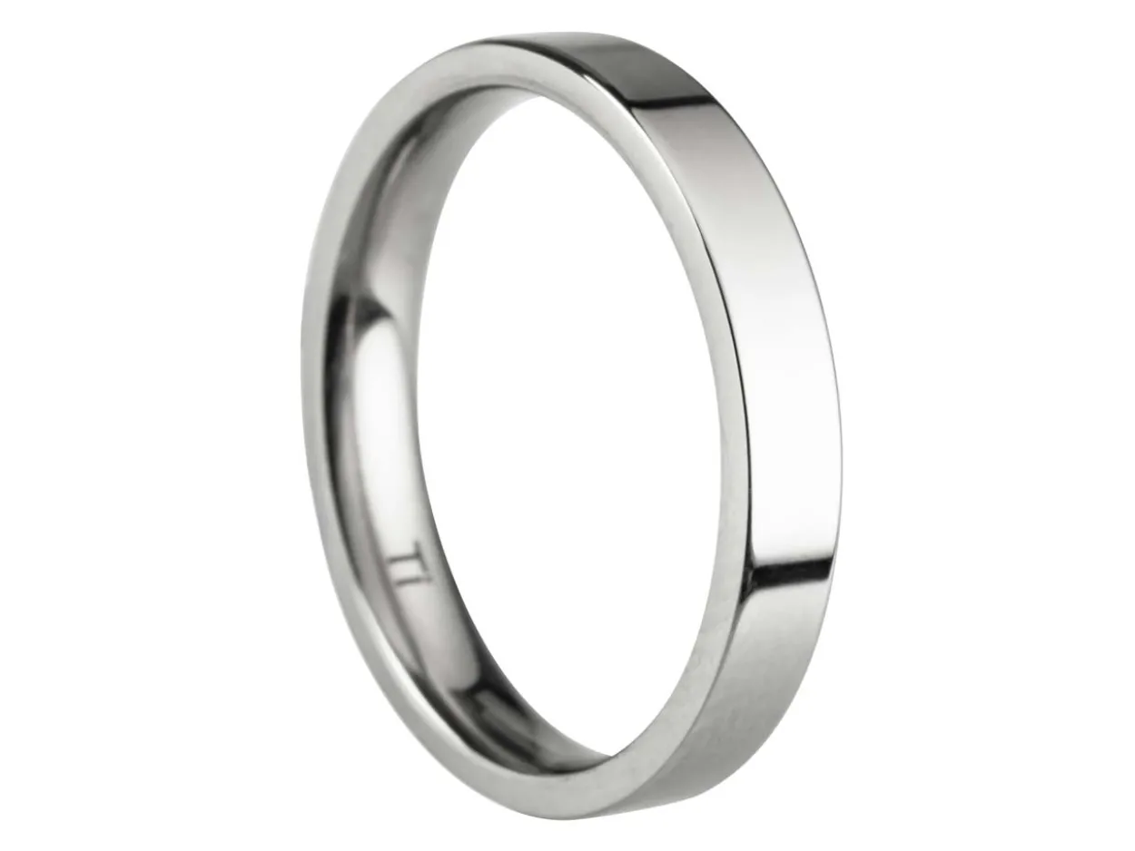 Titanium Flat Court Easy Fit Polished Wedding Ring 3.0mm, Size L, 1.6mm Wall