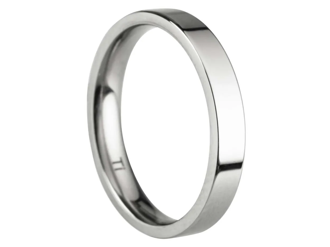 Titanium Flat Court Easy Fit Polished Wedding Ring 3.0mm, Size K, 1.6mm Wall