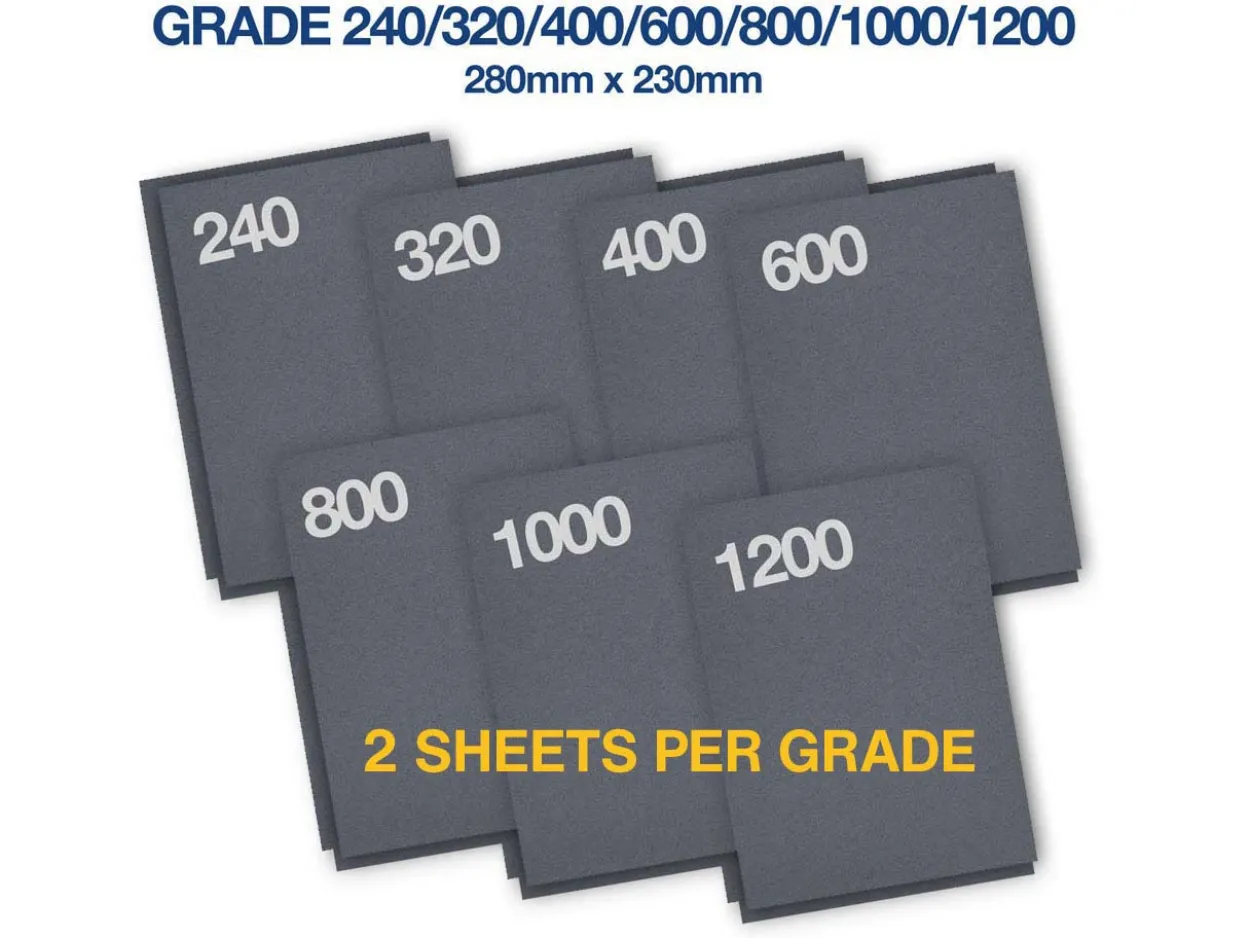 Wet And Dry Paper 14 Piece Multi Grit Pack, Grades 240-1200